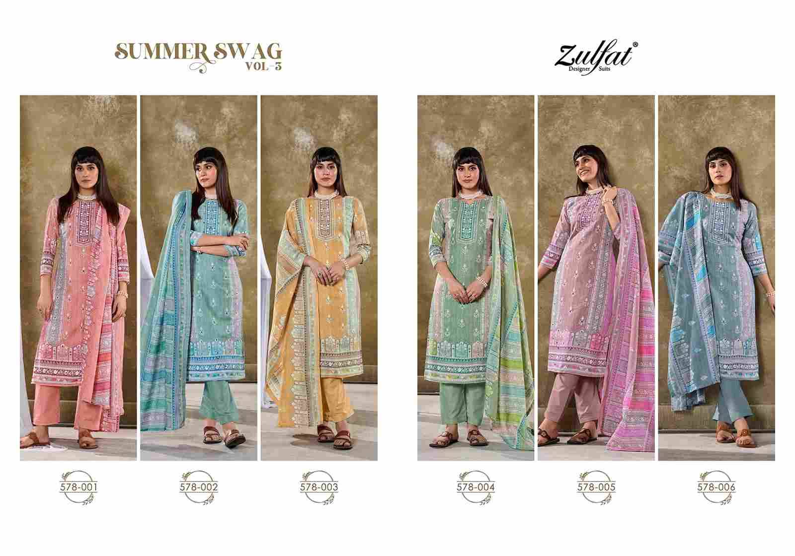 Summer Swag Vol-3 By Zulfat 578-001 To 578-006 Series Beautiful Festive Suits Stylish Fancy Colorful Casual Wear & Ethnic Wear Pure Cotton Print Dresses At Wholesale Price