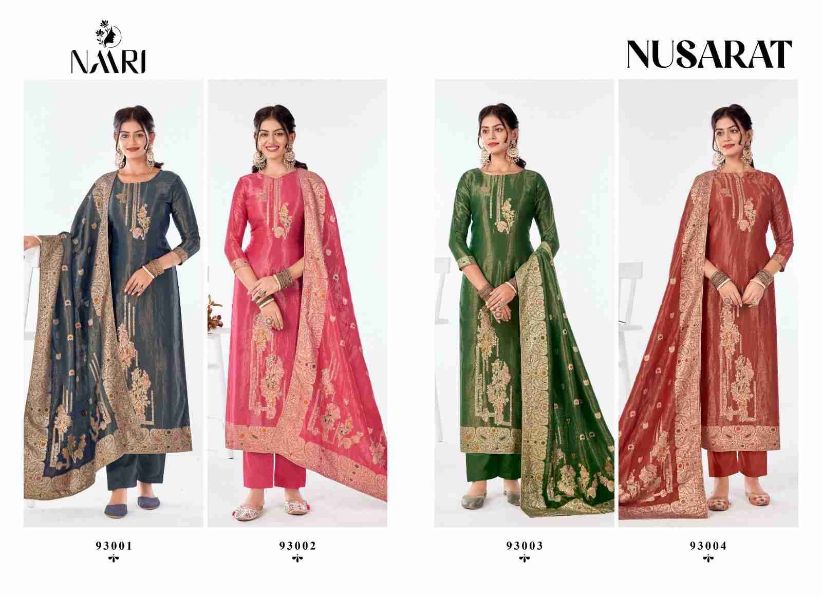 Nusarat By Naari 93001 To 93004 Series Beautiful Stylish Festive Suits Fancy Colorful Casual Wear & Ethnic Wear & Ready To Wear Pure Jacquard Dresses At Wholesale Price