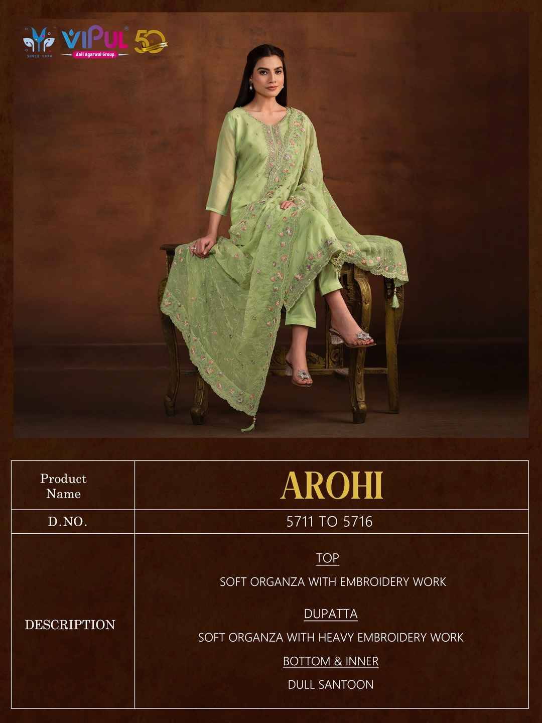 Arohi By Vipul Fashion 5711 To 5716 Series Designer Festive Suits Beautiful Fancy Stylish Colorful Party Wear & Occasional Wear Soft Organza Embroidered Dresses At Wholesale Price