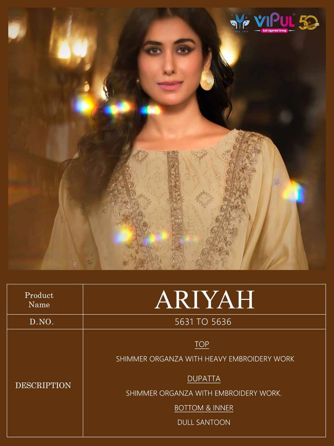 Ariyah By Vipul Fashion 5631 To 5636 Series Designer Festive Suits Beautiful Fancy Stylish Colorful Party Wear & Occasional Wear Organza Embroidered Dresses At Wholesale Price