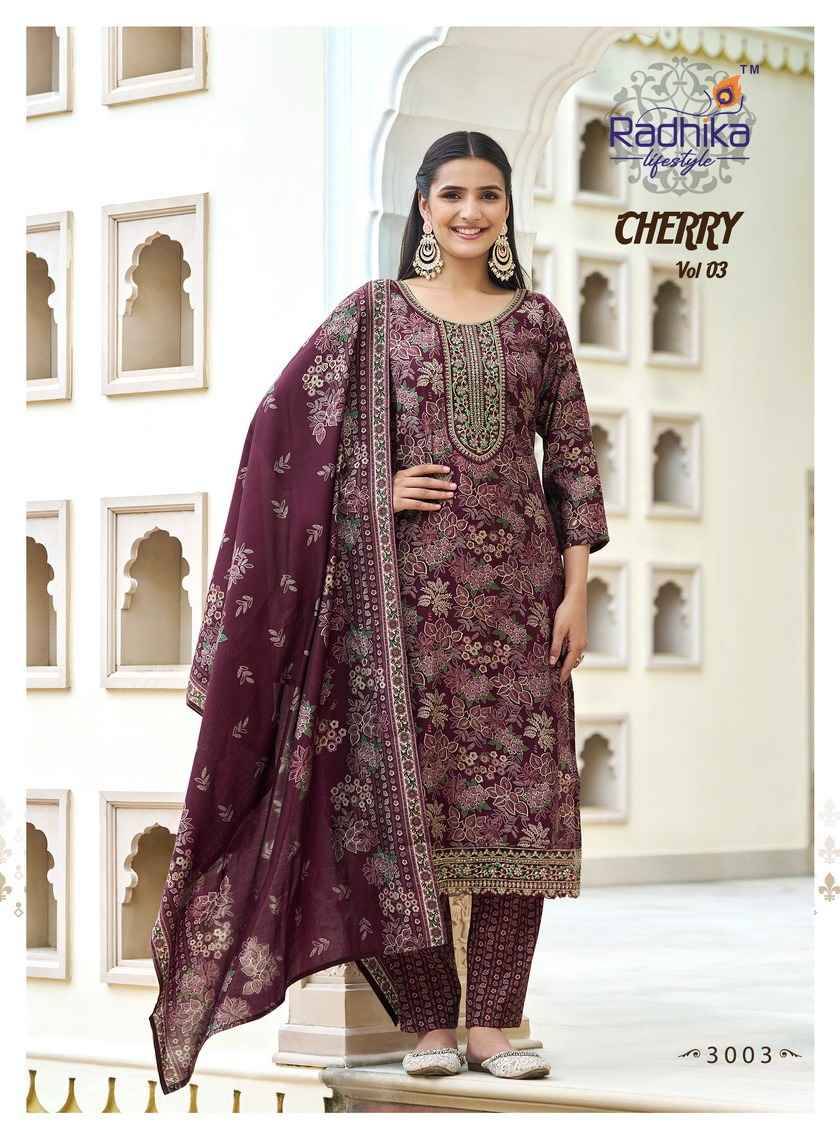 Cherry Vol-3 By Radhika Lifestyle 3001 To 3008 Series Beautiful Festive Suits Colorful Stylish Fancy Casual Wear & Ethnic Wear Pure Chanderi Print Dresses At Wholesale Price