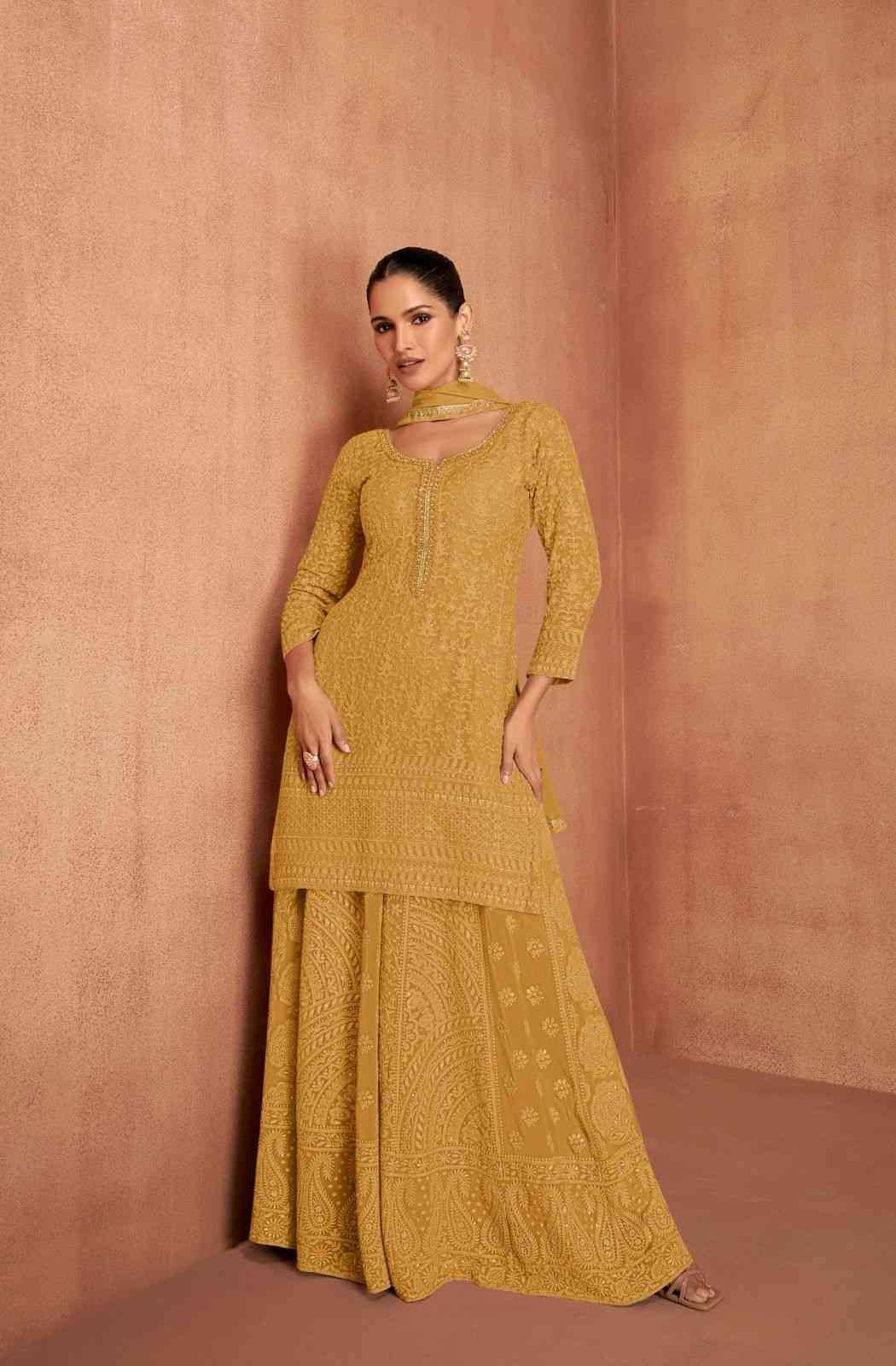 Mannat By Gulkayra Designer 7496-A To 7496-D Series Designer Sharara Suits Beautiful Fancy Colorful Stylish Party Wear & Occasional Wear Heavy Georgette Dresses At Wholesale Price