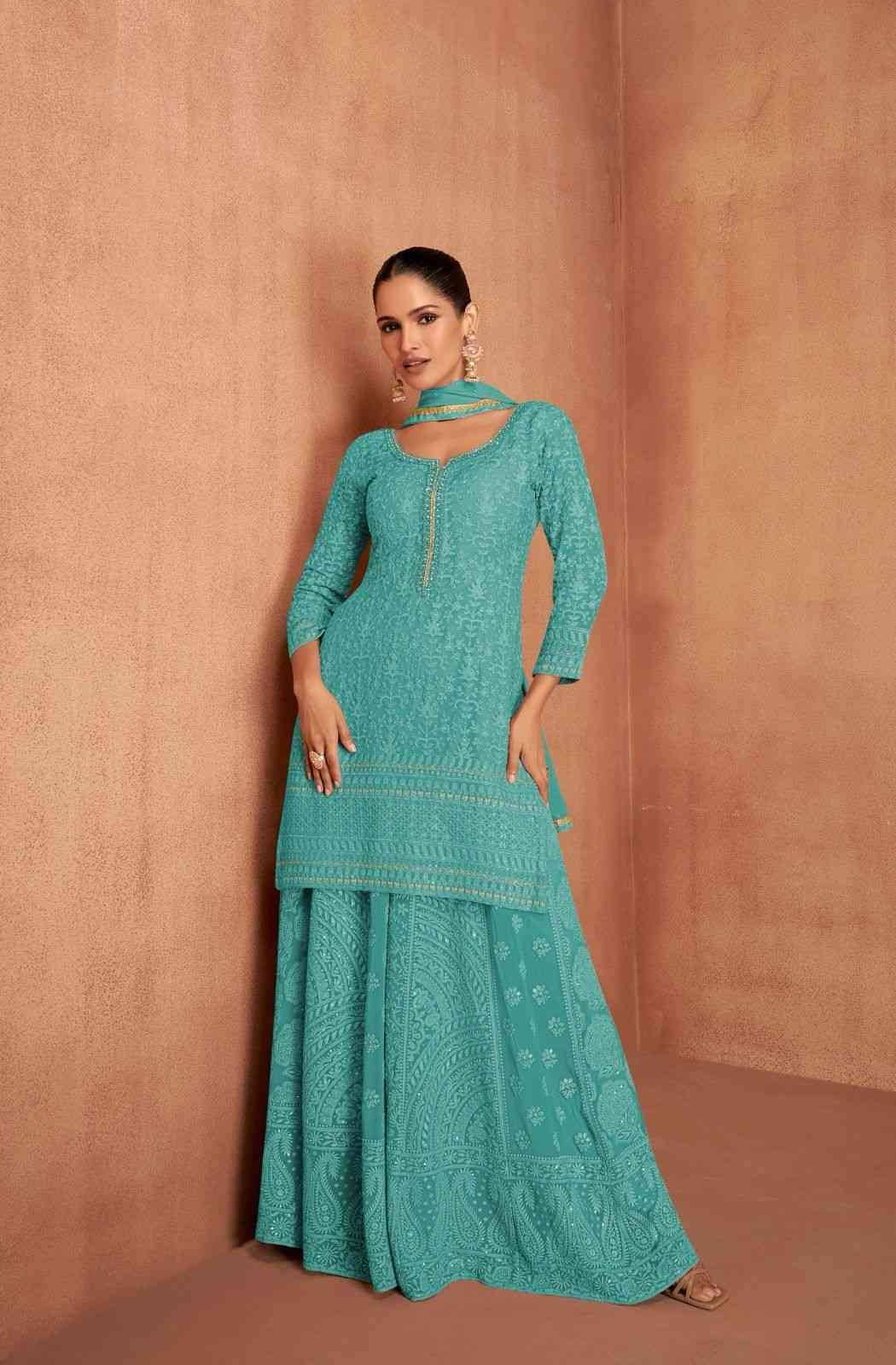 Mannat By Gulkayra Designer 7496-A To 7496-D Series Designer Sharara Suits Beautiful Fancy Colorful Stylish Party Wear & Occasional Wear Heavy Georgette Dresses At Wholesale Price