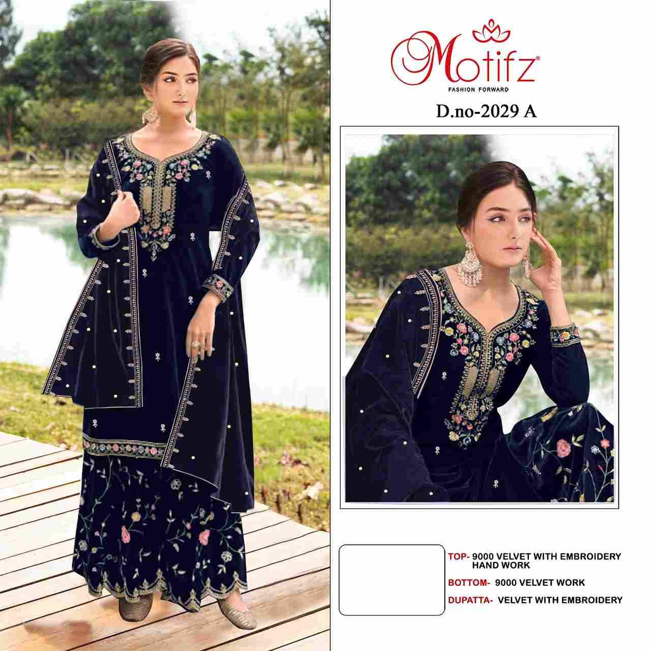 Motifz Hit Design 2029 Colours By Motifz 2029-A To 2029-D Series Beautiful Pakistani Suits Colorful Stylish Fancy Casual Wear & Ethnic Wear Velvet Dresses At Wholesale Price