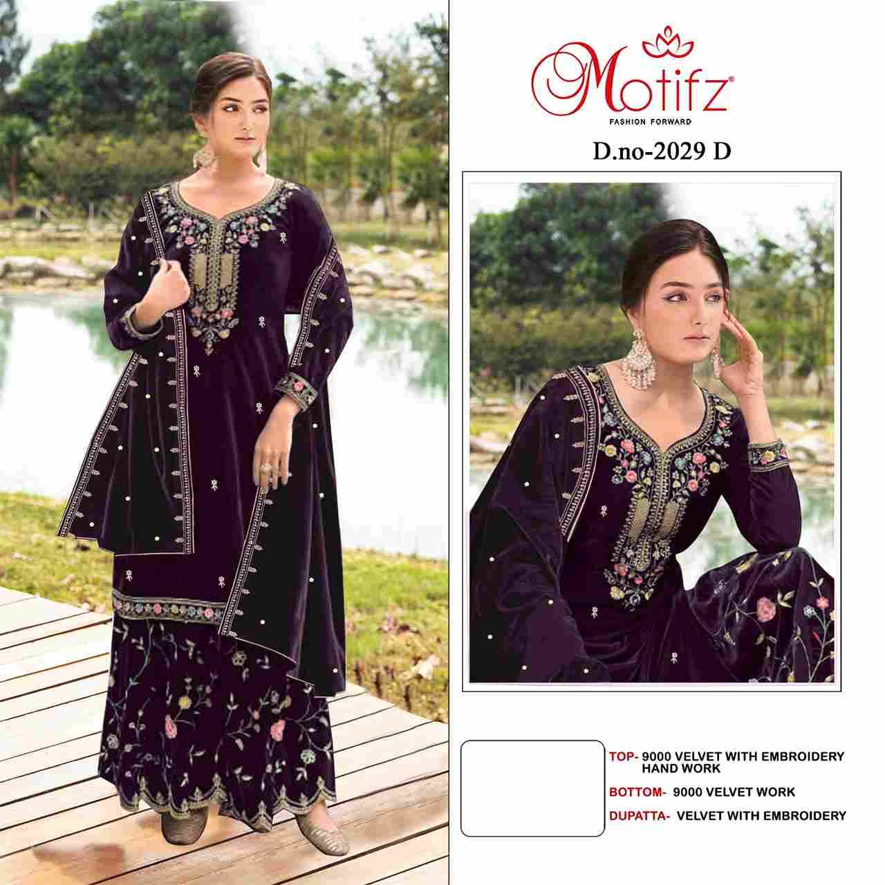 Motifz Hit Design 2029 Colours By Motifz 2029-A To 2029-D Series Beautiful Pakistani Suits Colorful Stylish Fancy Casual Wear & Ethnic Wear Velvet Dresses At Wholesale Price