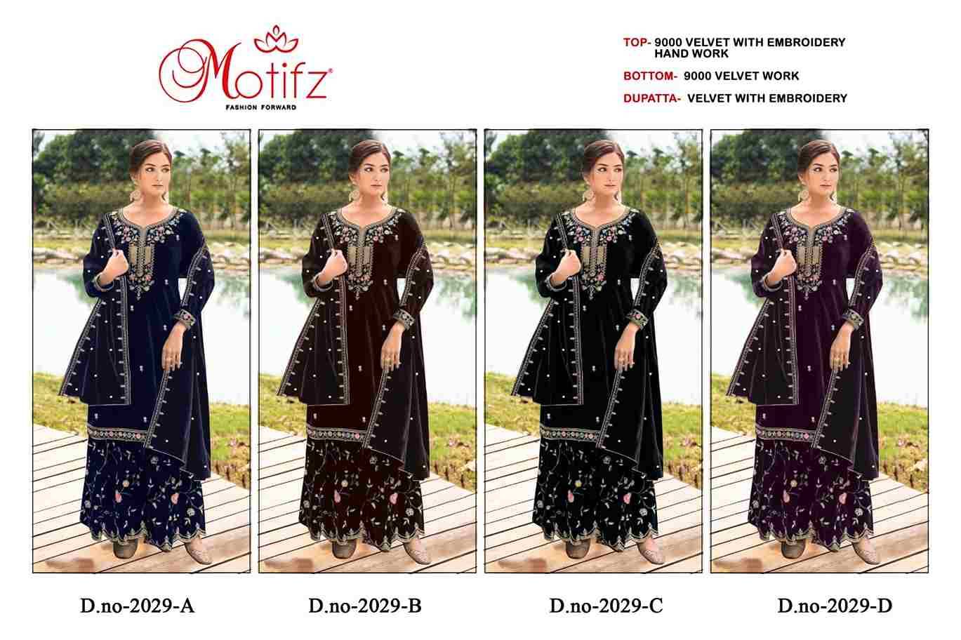 Motifz Hit Design 2029 Colours By Motifz 2029-A To 2029-D Series Beautiful Pakistani Suits Colorful Stylish Fancy Casual Wear & Ethnic Wear Velvet Dresses At Wholesale Price