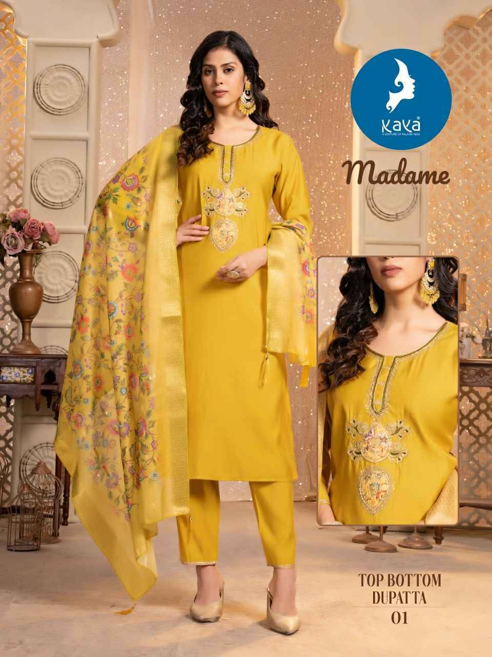 Madame By Kaya 01 To 08 Series Designer Stylish Fancy Colorful Beautiful Party Wear & Ethnic Wear Collection Roman Silk Dresses At Wholesale Price