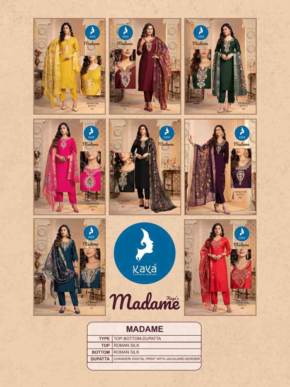 Madame By Kaya 01 To 08 Series Designer Stylish Fancy Colorful Beautiful Party Wear & Ethnic Wear Collection Roman Silk Dresses At Wholesale Price