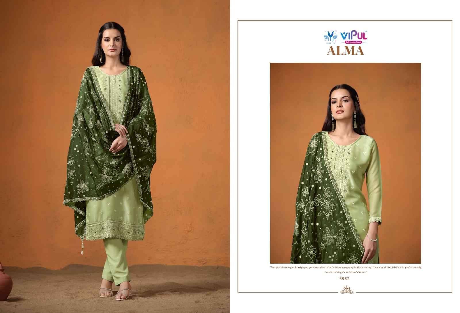 Alma By Vipul Fashion 5931 To 5936 Series Designer Festive Suits Beautiful Fancy Stylish Colorful Party Wear & Occasional Wear Velvet Satin Embroidered Dresses At Wholesale Price