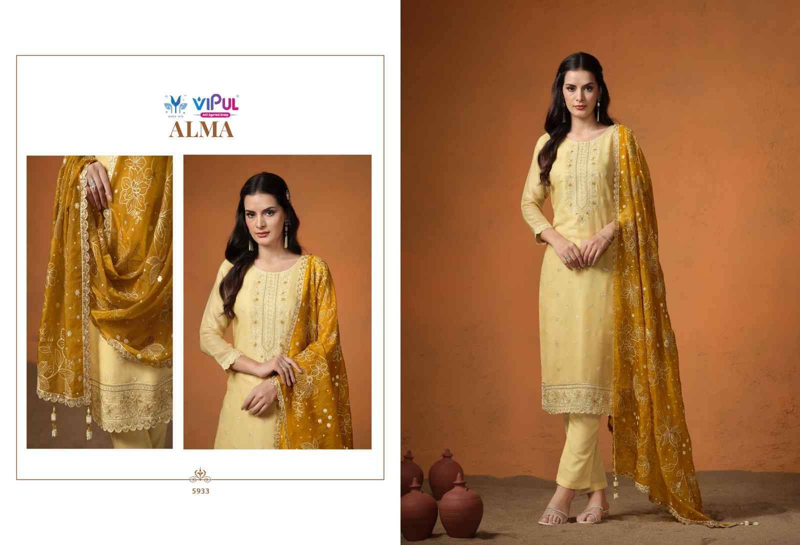 Alma By Vipul Fashion 5931 To 5936 Series Designer Festive Suits Beautiful Fancy Stylish Colorful Party Wear & Occasional Wear Velvet Satin Embroidered Dresses At Wholesale Price