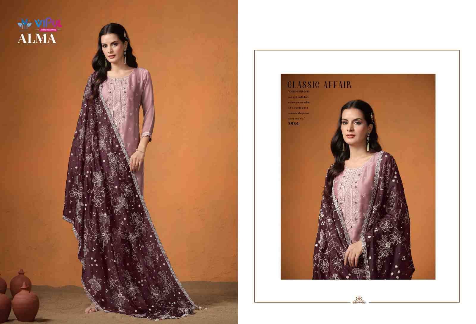 Alma By Vipul Fashion 5931 To 5936 Series Designer Festive Suits Beautiful Fancy Stylish Colorful Party Wear & Occasional Wear Velvet Satin Embroidered Dresses At Wholesale Price