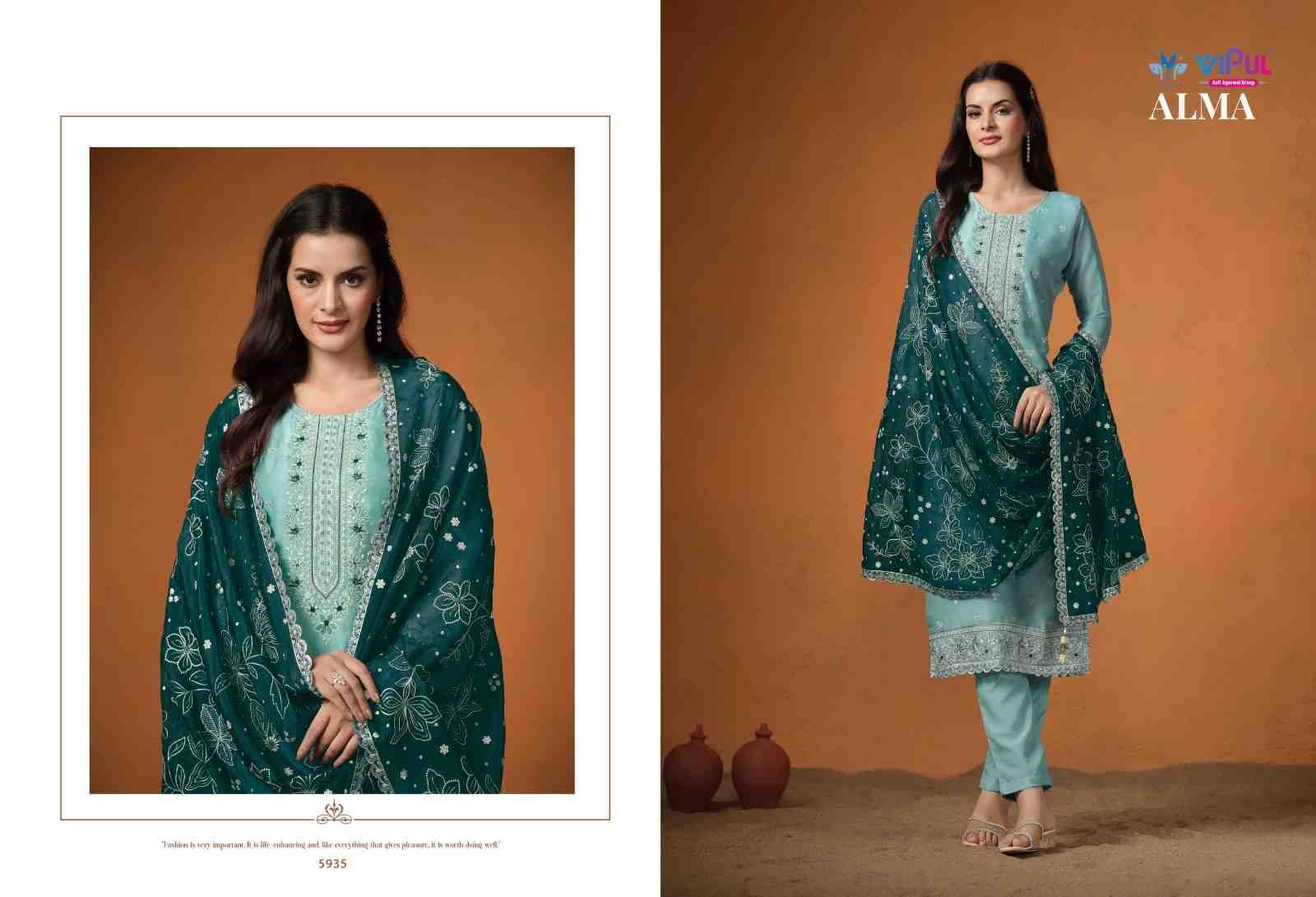 Alma By Vipul Fashion 5931 To 5936 Series Designer Festive Suits Beautiful Fancy Stylish Colorful Party Wear & Occasional Wear Velvet Satin Embroidered Dresses At Wholesale Price