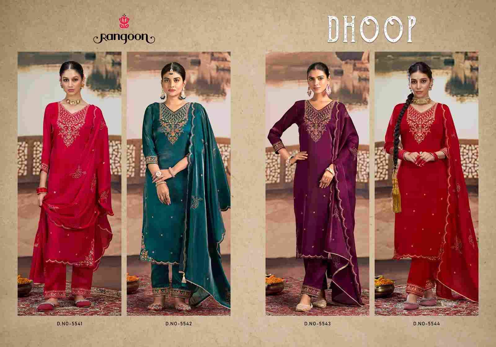 Dhoop By Rangoon 5541 To 5544 Series Beautiful Festive Suits Stylish Fancy Colorful Casual Wear & Ethnic Wear Pure Satin With Work Dresses At Wholesale Price