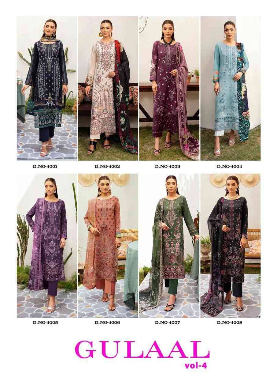 Gulaal Vol-4 By Nand Gopal Print 4001 To 4008 Series Beautiful Festive Suits Colorful Stylish Fancy Casual Wear & Ethnic Wear Pure Cotton Print Dresses At Wholesale Price