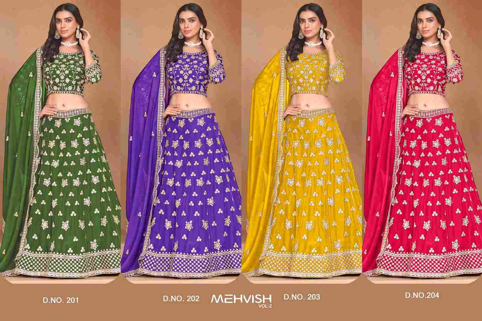 Mehvish Vol-2 By Fashid Wholesale 201 To 204 Series Festive Wear Collection Beautiful Stylish Colorful Fancy Party Wear & Occasional Wear Organza Lehengas At Wholesale Price