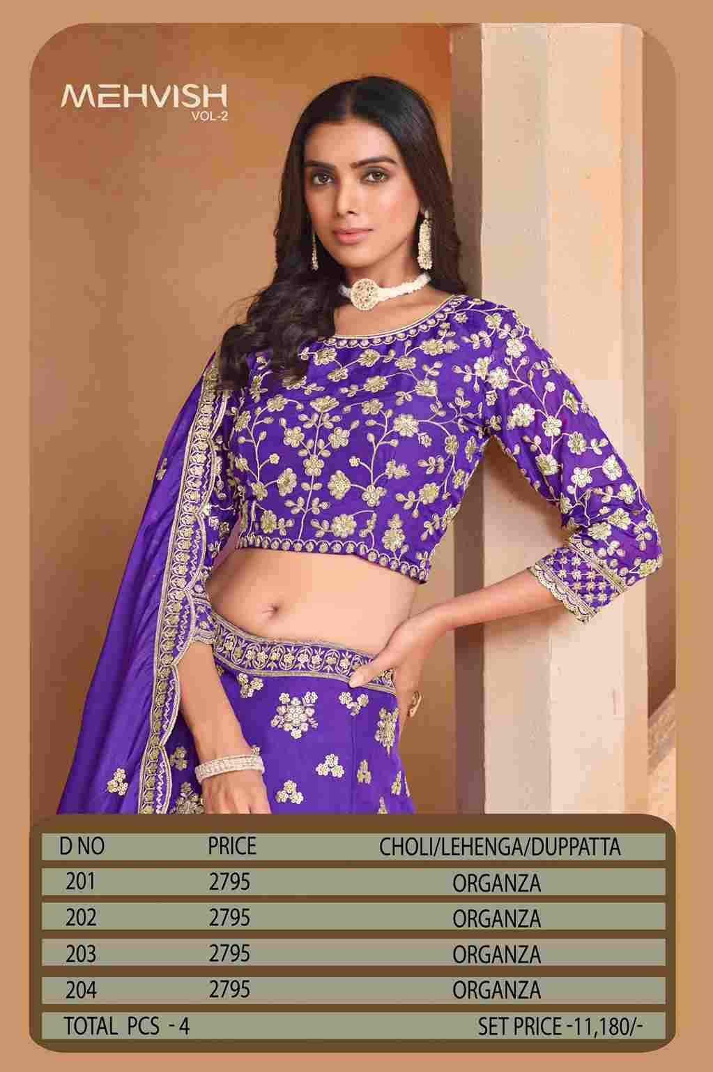 Mehvish Vol-2 By Fashid Wholesale 201 To 204 Series Festive Wear Collection Beautiful Stylish Colorful Fancy Party Wear & Occasional Wear Organza Lehengas At Wholesale Price