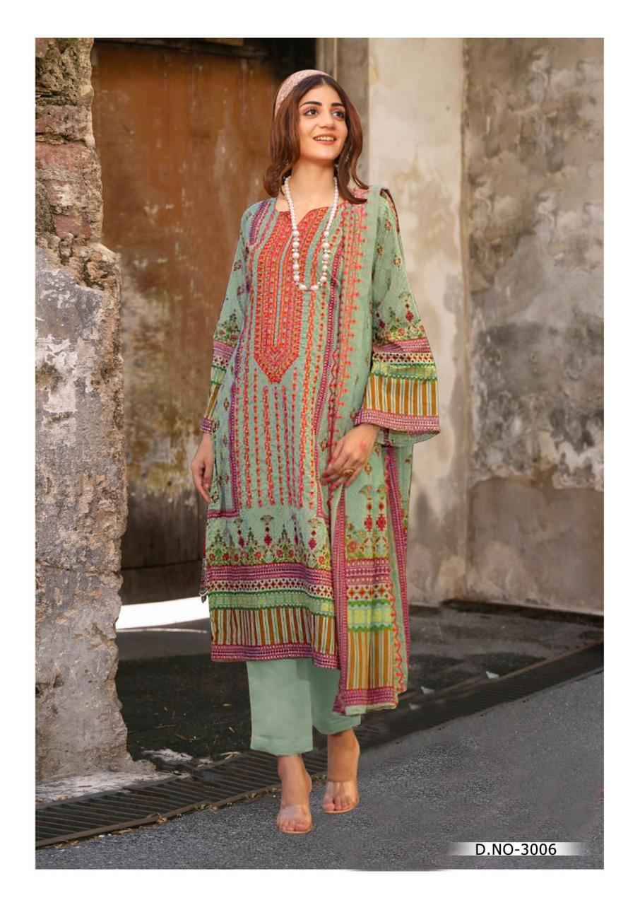 Qurbat Vol-3 By Mizaj 3001 To 3006 Series Beautiful Suits Colorful Stylish Fancy Casual Wear & Ethnic Wear Premium Cotton Print Dresses At Wholesale Price