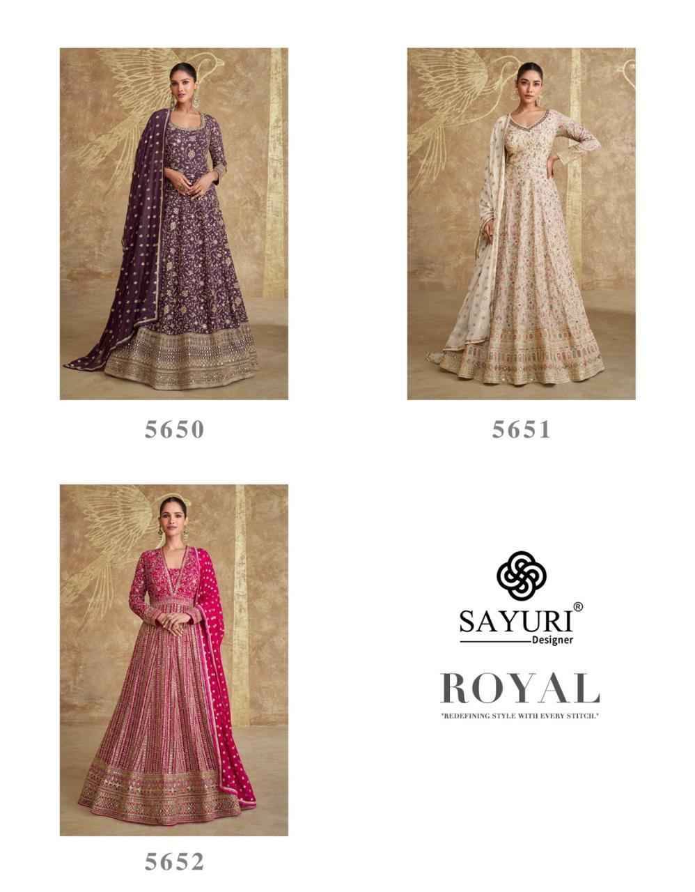 Royal By Sayuri 5650 To 5652 Series Designer Stylish Fancy Colorful Beautiful Party Wear & Ethnic Wear Collection Georgette Gown With Bottom At Wholesale Price