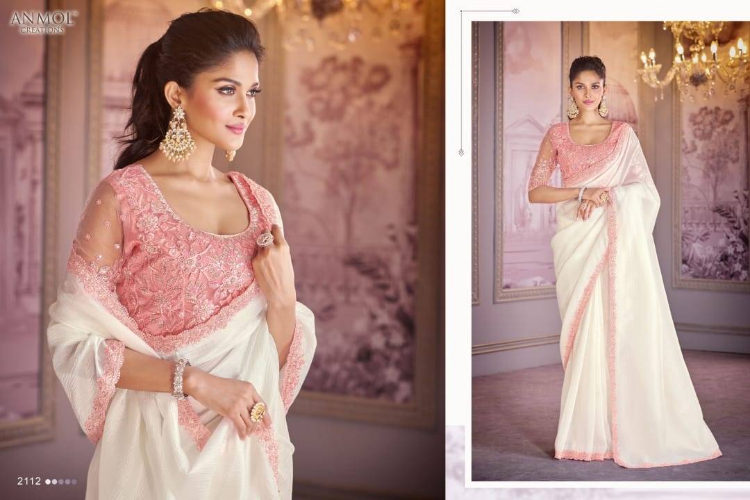 Kaina Vol-2 By Anmol Creation 2101 To 2116 Series Indian Traditional Wear Collection Beautiful Stylish Fancy Colorful Party Wear & Occasional Wear Organza Satin Sarees At Wholesale Price