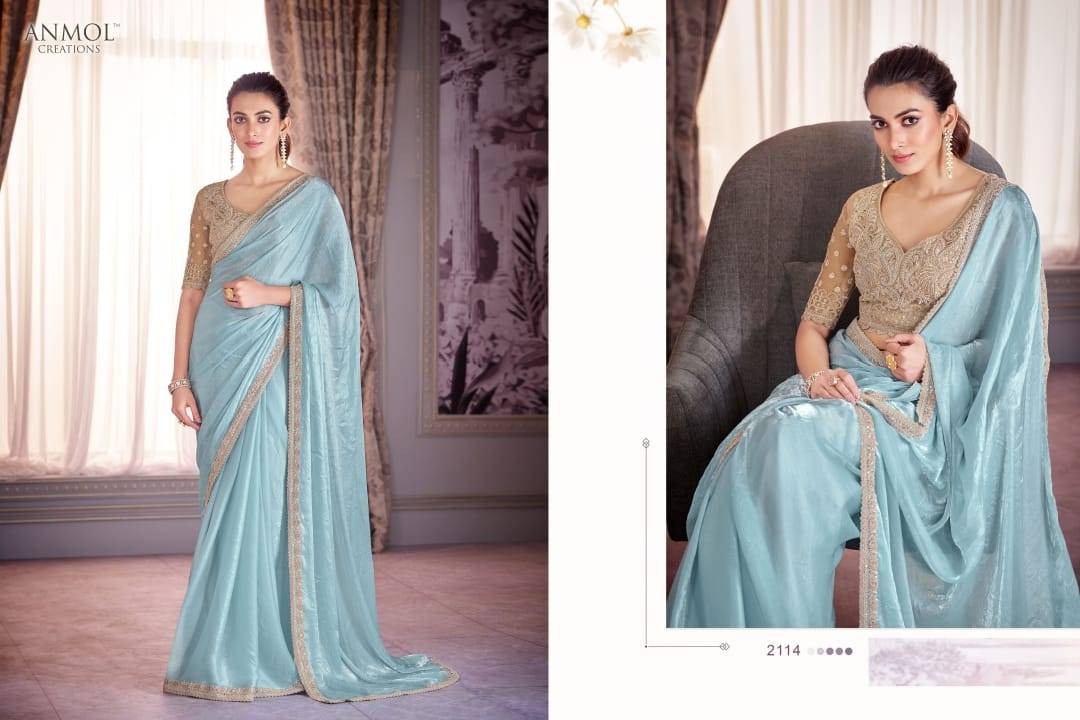 Kaina Vol-2 By Anmol Creation 2101 To 2116 Series Indian Traditional Wear Collection Beautiful Stylish Fancy Colorful Party Wear & Occasional Wear Organza Satin Sarees At Wholesale Price