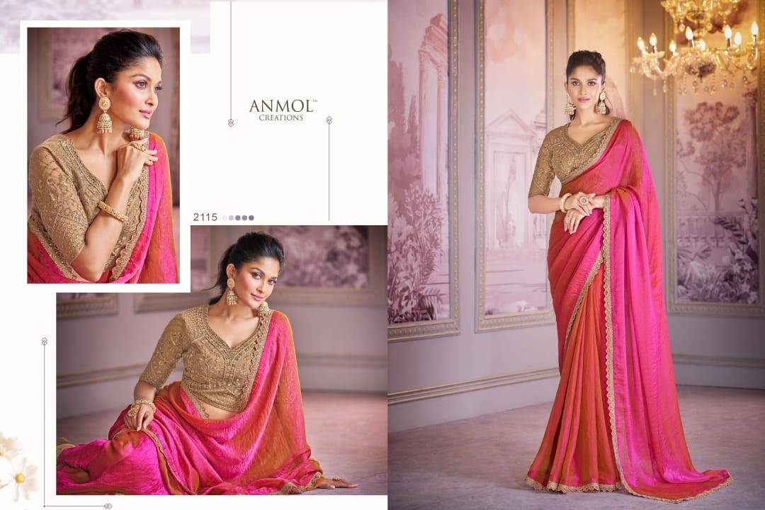 Kaina Vol-2 By Anmol Creation 2101 To 2116 Series Indian Traditional Wear Collection Beautiful Stylish Fancy Colorful Party Wear & Occasional Wear Organza Satin Sarees At Wholesale Price