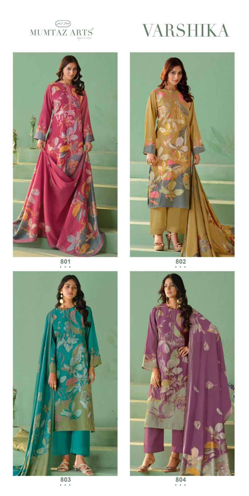 Varshika By Mumtaz Arts 801 To 804 Series Beautiful Festive Suits Colorful Stylish Fancy Casual Wear & Ethnic Wear Pure Muslin Print Dresses At Wholesale Price