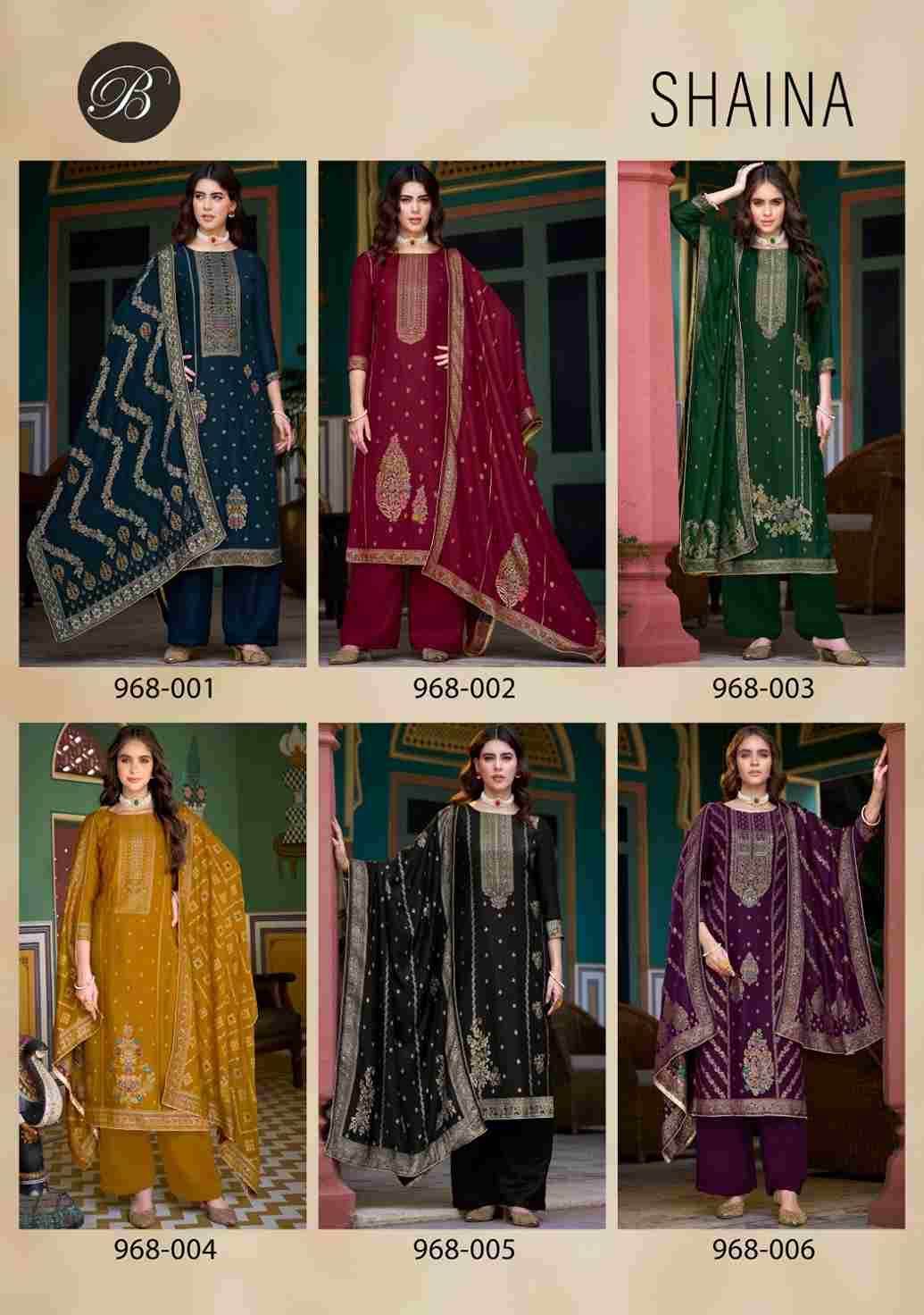 Shaina By Belliza 968-001 To 968-006 Series Beautiful Suits Colorful Stylish Fancy Casual Wear & Ethnic Wear Pure Viscose Pashmina Embroidered Dresses At Wholesale Price