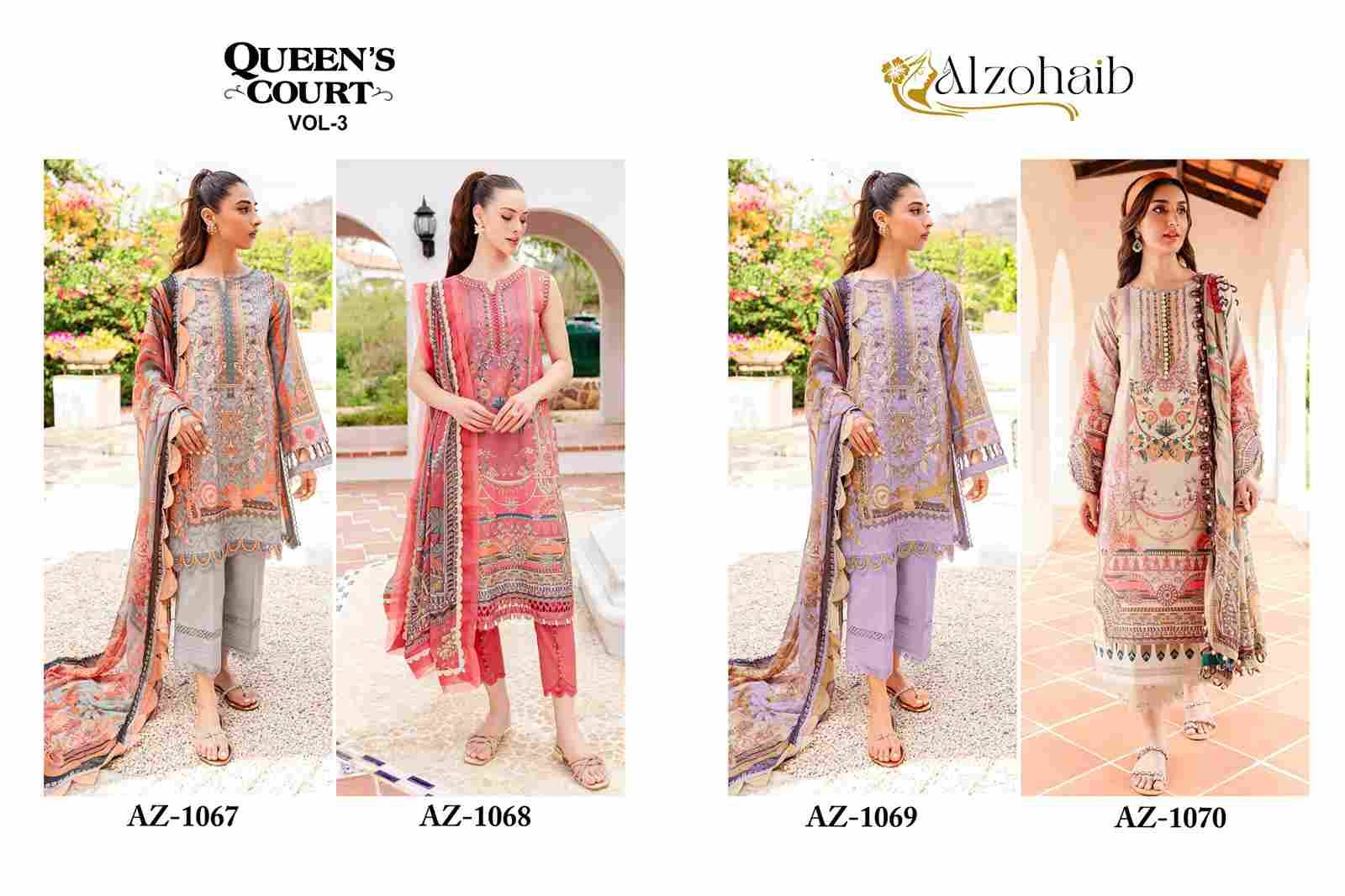 Queens Court Vol-3 By Alzohaib 1067 To 1070 Series Wholesale Designer Pakistani Suits Collection Beautiful Stylish Fancy Colorful Party Wear & Occasional Wear Pure Cotton Print Dresses At Wholesale Price