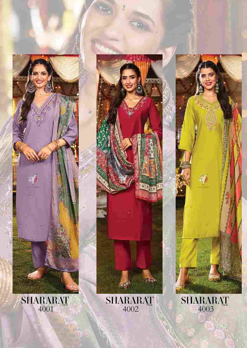 Shararat Vol-8 By Anju Fabrics 4001 To 4005 Series Beautiful Festive Suits Colorful Stylish Fancy Casual Wear & Ethnic Wear Modal Silk Dresses At Wholesale Price