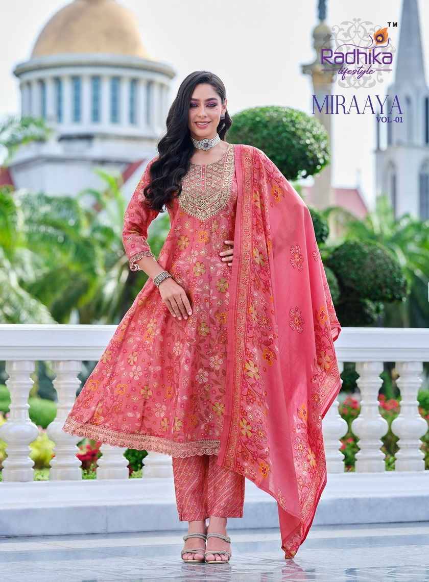 Miraaya Vol-1 By Radhika Lifestyle 1001 To 1006 Series Beautiful Festive Suits Colorful Stylish Fancy Casual Wear & Ethnic Wear Shimmer Foil Dresses At Wholesale Price