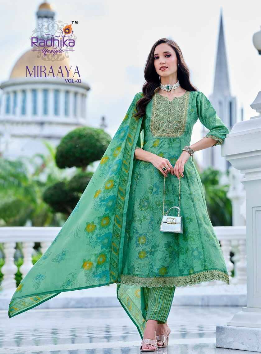 Miraaya Vol-1 By Radhika Lifestyle 1001 To 1006 Series Beautiful Festive Suits Colorful Stylish Fancy Casual Wear & Ethnic Wear Shimmer Foil Dresses At Wholesale Price