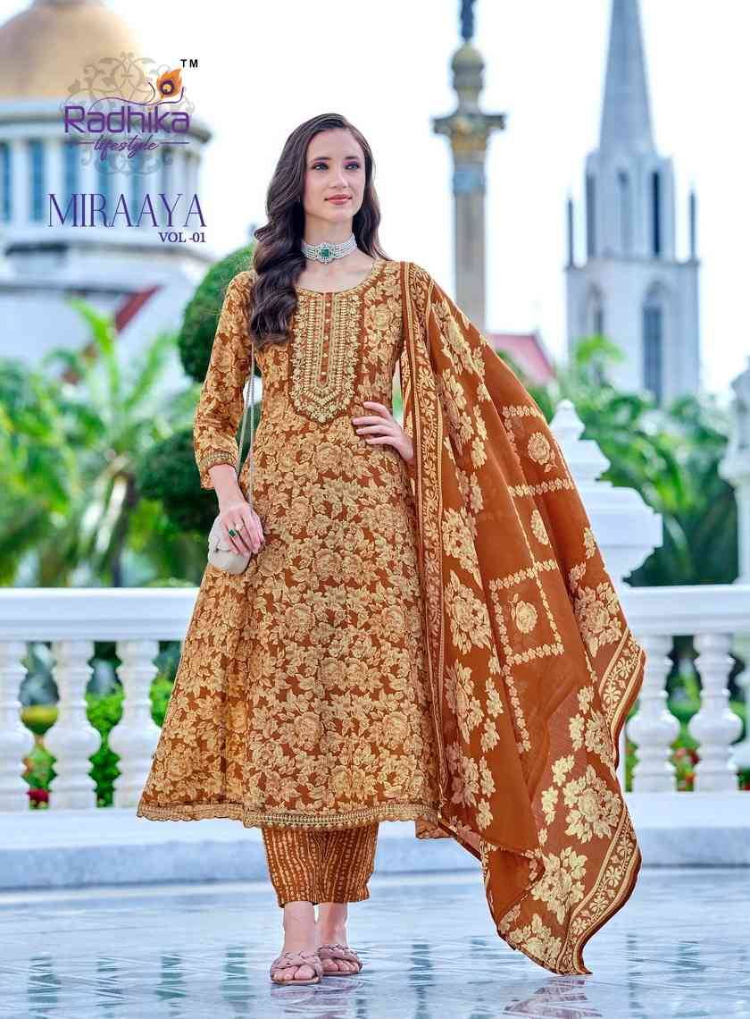 Miraaya Vol-1 By Radhika Lifestyle 1001 To 1006 Series Beautiful Festive Suits Colorful Stylish Fancy Casual Wear & Ethnic Wear Shimmer Foil Dresses At Wholesale Price