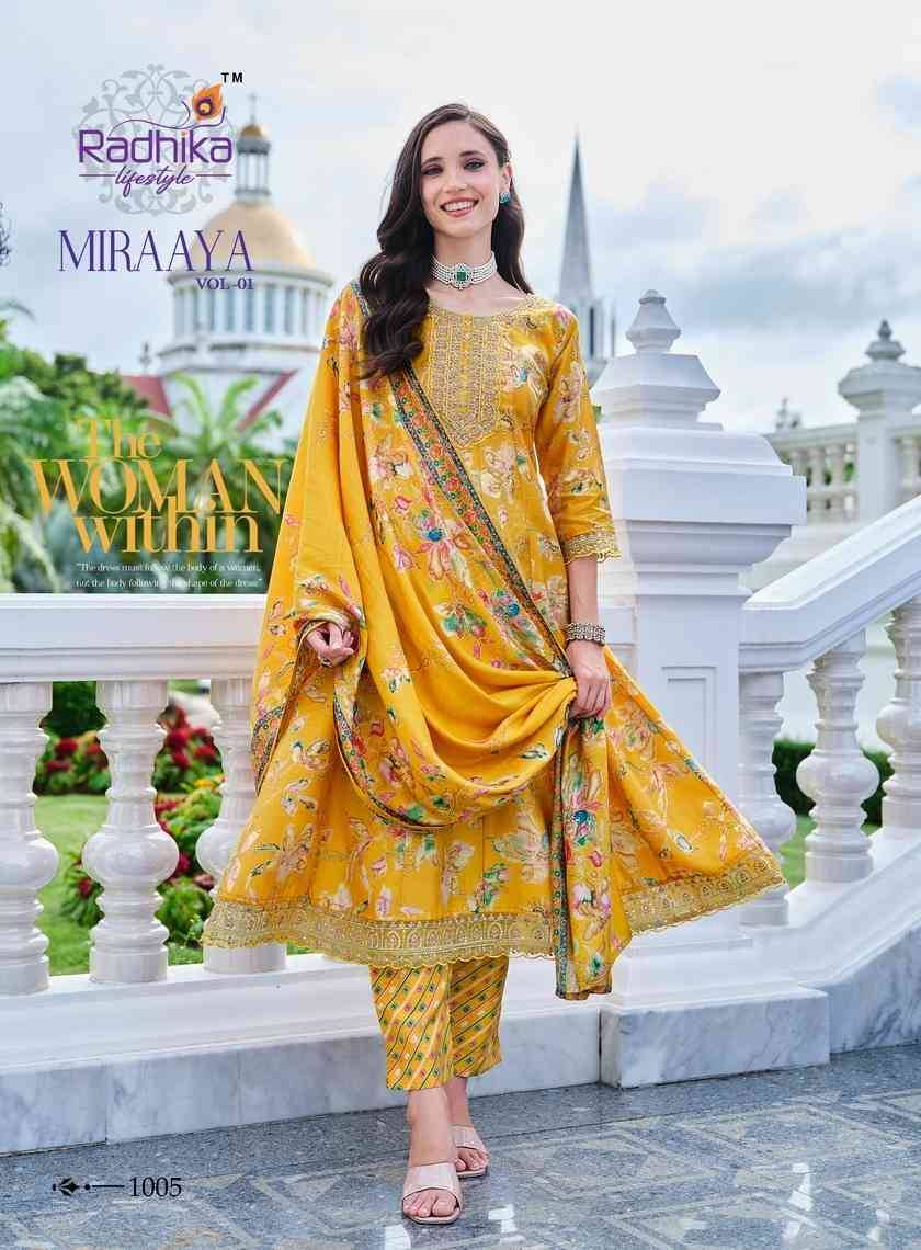 Miraaya Vol-1 By Radhika Lifestyle 1001 To 1006 Series Beautiful Festive Suits Colorful Stylish Fancy Casual Wear & Ethnic Wear Shimmer Foil Dresses At Wholesale Price