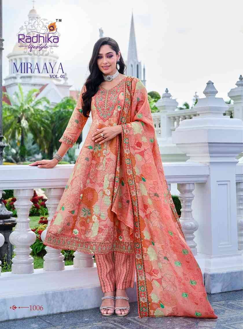 Miraaya Vol-1 By Radhika Lifestyle 1001 To 1006 Series Beautiful Festive Suits Colorful Stylish Fancy Casual Wear & Ethnic Wear Shimmer Foil Dresses At Wholesale Price