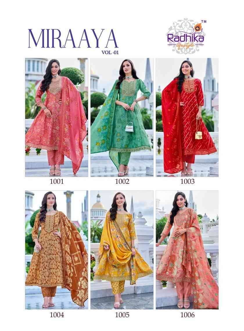 Miraaya Vol-1 By Radhika Lifestyle 1001 To 1006 Series Beautiful Festive Suits Colorful Stylish Fancy Casual Wear & Ethnic Wear Shimmer Foil Dresses At Wholesale Price