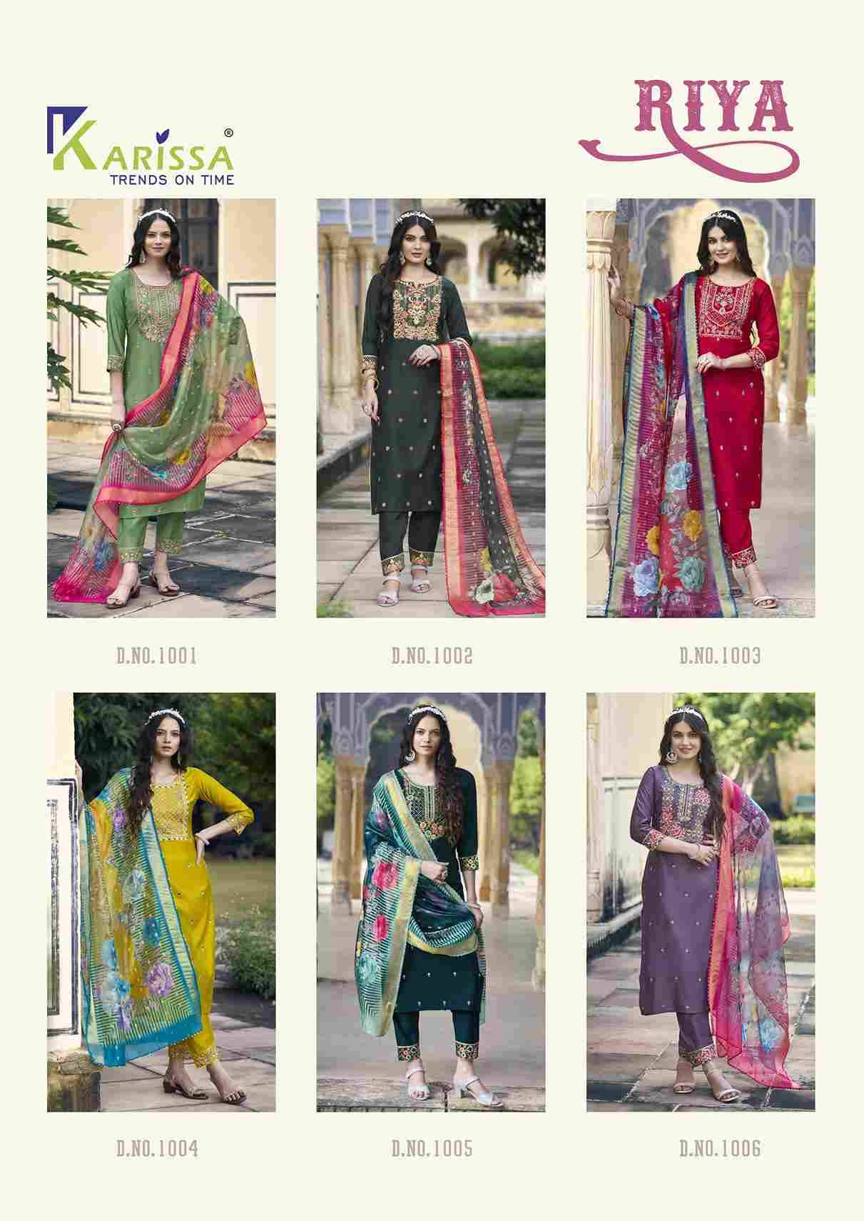 Riya By Karissa 1001 To 1006 Series Beautiful Stylish Festive Suits Fancy Colorful Casual Wear & Ethnic Wear & Ready To Wear Pure Viscose Silk Dresses At Wholesale Price