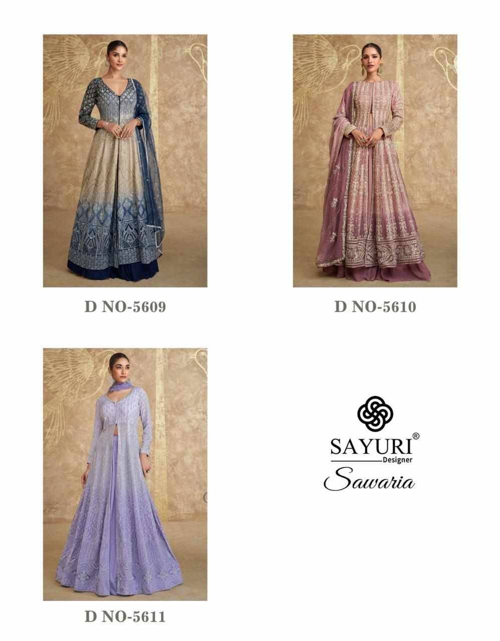 Sawaria By Sayuri 5609 TO 5611 Series Beautiful Stylish Fancy Colorful Casual Wear & Ethnic Wear Georgette Gowns With Dupatta At Wholesale Price