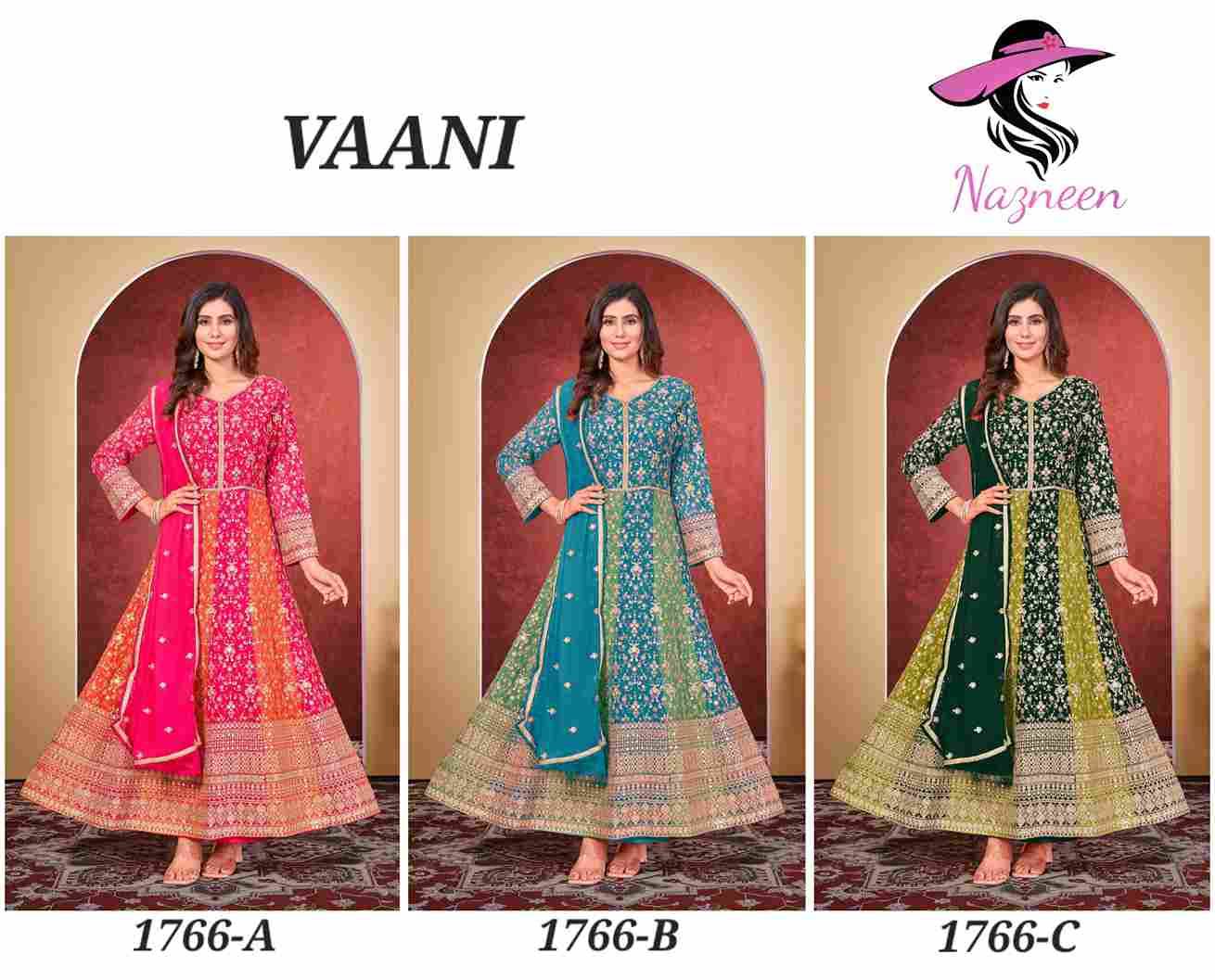 Vaani By Nazneen 1766-A TO 1766-C Series Beautiful Stylish Fancy Colorful Casual Wear & Ethnic Wear Georgette Gowns With Dupatta At Wholesale Price