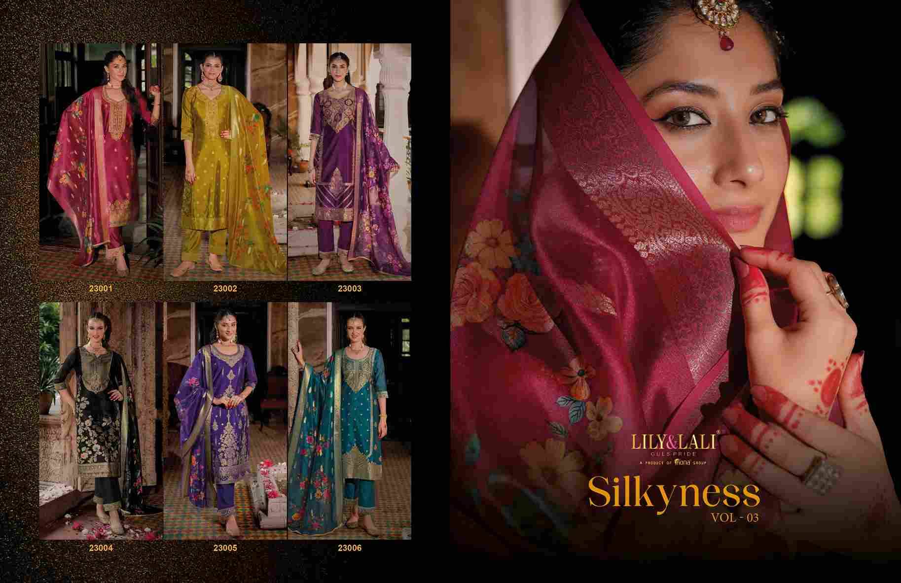 Silkyness Vol-3 By Lily And Lali 23001 To 23006 Series Beautiful Festive Suits Colorful Stylish Fancy Casual Wear & Ethnic Wear Organza Jacquard Dresses At Wholesale Price