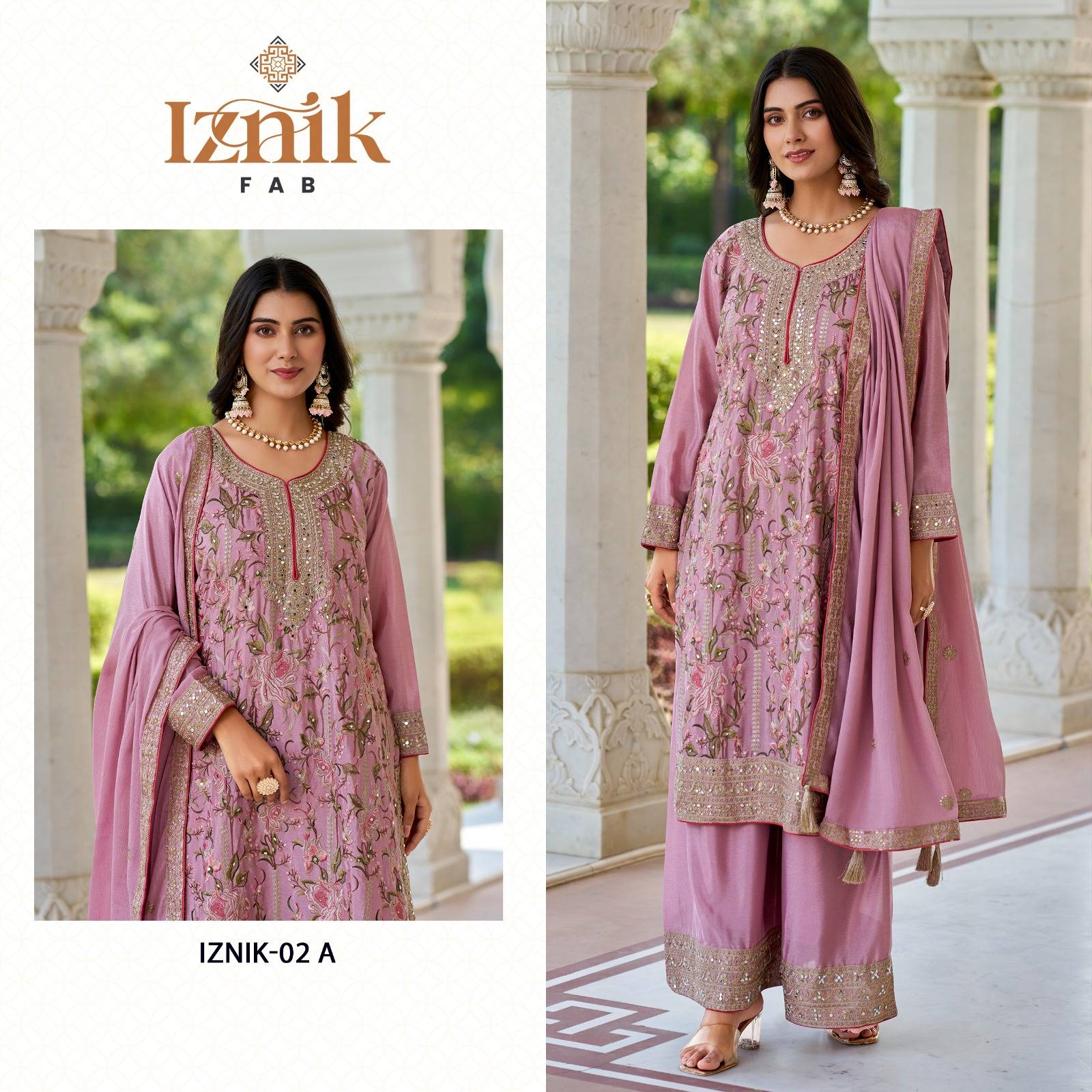 Iznik 02 Colours By Iznik Fab 02-A To 02-C Series Designer Pakistani Suits Beautiful Stylish Fancy Colorful Party Wear & Occasional Wear Japan Satin With Embroidery Dresses At Wholesale Price