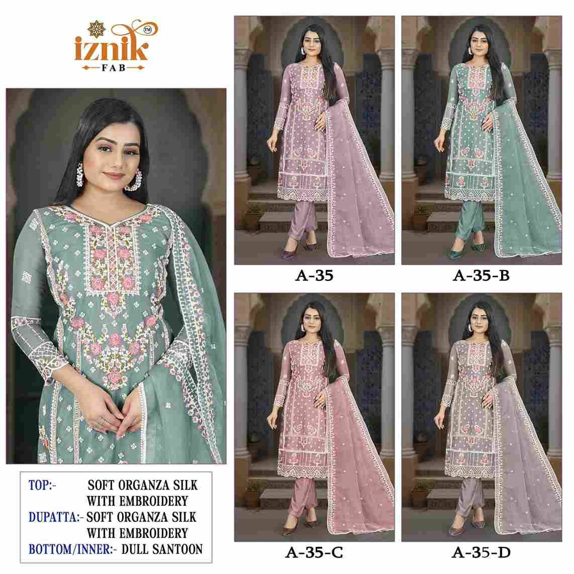 Iznik 35 Colours By Iznik Fab 35-A To 35-D Series Designer Pakistani Suits Beautiful Stylish Fancy Colorful Party Wear & Occasional Wear Organza Silk With Embroidery Dresses At Wholesale Price