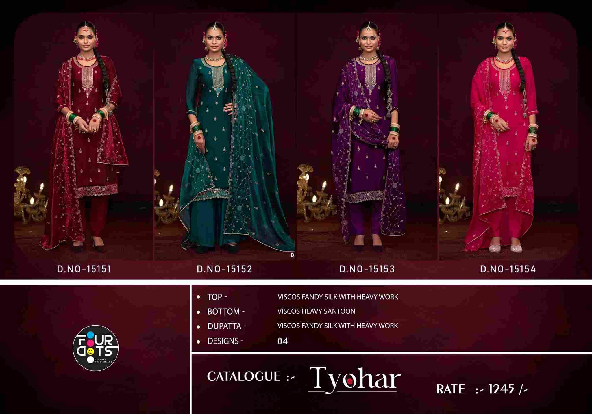 Tyohar By Four Dots 15151 To 15154 Series Beautiful Stylish Festive Suits Fancy Colorful Casual Wear & Ethnic Wear & Ready To Wear Viscose Silk Dresses At Wholesale Price