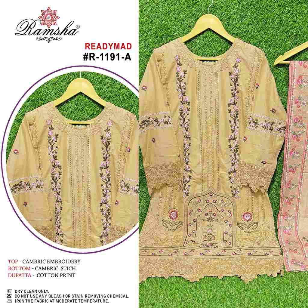 Ramsha 1191 Colours By Ramsha 1191-A To 1191-D Series Beautiful Pakistani Suits Colorful Stylish Fancy Casual Wear & Ethnic Wear Cambric Dresses At Wholesale Price