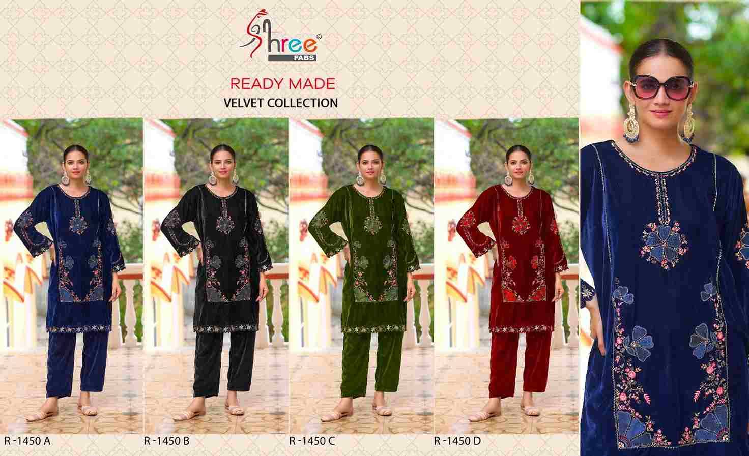 Shree Fabs Hit Design R-1450 Colours By Shree Fabs R-1450-A To R-1450-D Series Designer Pakistani Suits Collection Beautiful Stylish Fancy Colorful Party Wear & Occasional Wear Viscose Velvet Kurtis With Bottom At Wholesale Price