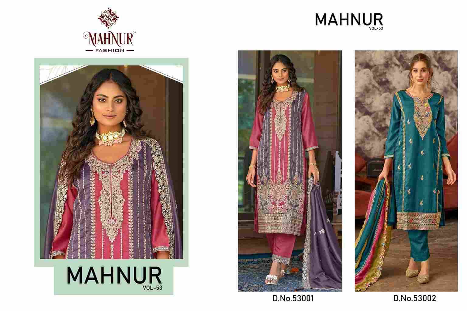 Mahnur Vol-53 By Mahnur Fashion 53001 To 53002 Series Beautiful Pakistani Suits Colorful Stylish Fancy Casual Wear & Ethnic Wear Silk Dresses At Wholesale Price