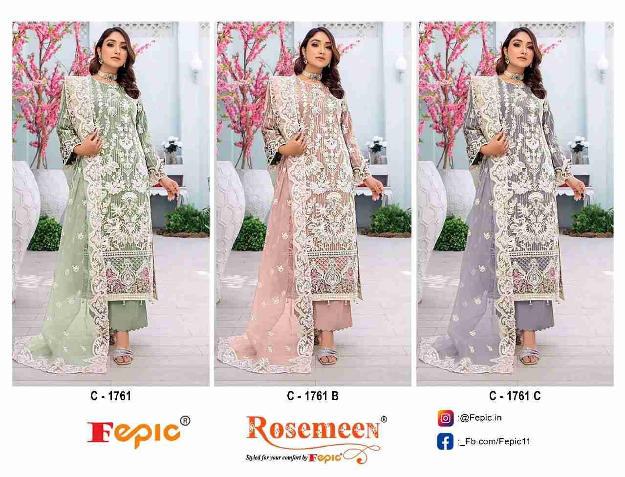 Fepic 1761 Colours By Fepic 1761-A To 1761-C Series Beautiful Pakistani Suits Colorful Stylish Fancy Casual Wear & Ethnic Wear Organza Embroidered Dresses At Wholesale Price