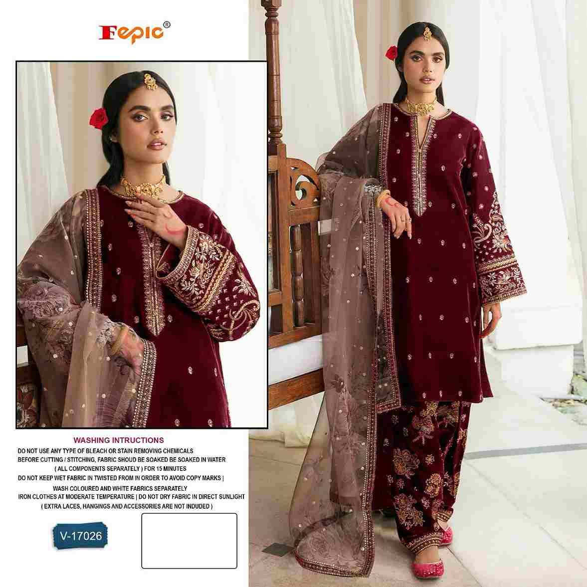 Fepic 17026 Colours By Fepic 17026-A To 17026-C Series Beautiful Pakistani Suits Colorful Stylish Fancy Casual Wear & Ethnic Wear Velvet Embroidered Dresses At Wholesale Price