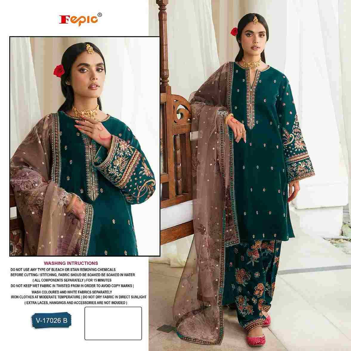 Fepic 17026 Colours By Fepic 17026-A To 17026-C Series Beautiful Pakistani Suits Colorful Stylish Fancy Casual Wear & Ethnic Wear Velvet Embroidered Dresses At Wholesale Price