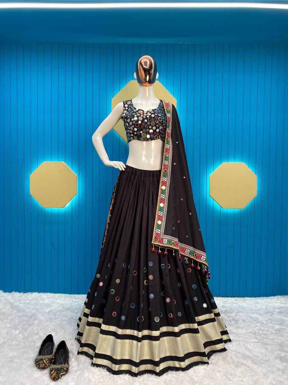 L-608 By Fashid Wholesale Navratri Wear Collection Beautiful Stylish Colorful Fancy Party Wear & Occasional Wear Pure Muslin Lehengas At Wholesale Price