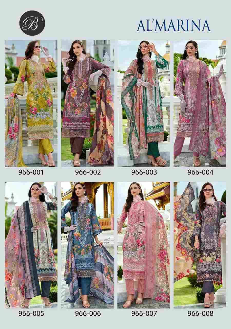 Al Marina By Belliza 966-001 To 966-008 Series Beautiful Suits Colorful Stylish Fancy Casual Wear & Ethnic Wear Pure Cotton Print With Embroidered Dresses At Wholesale Price